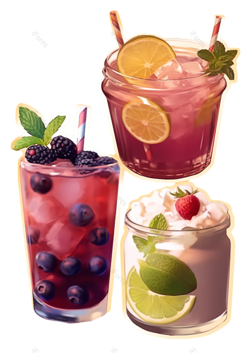 插图图片,水果元素,气泡水PNG,手绘元素免抠素材